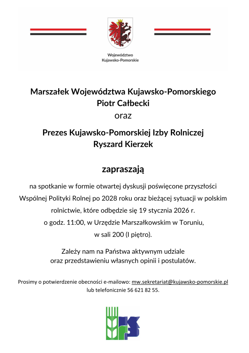 ZAPROSZENIE KONFERENCJA WS. WSPÓLNEJ POLITYKI ROLNEJ PO 2028 R I BIEŻĄCEJ SYTUACJI W POLSKIM ROLNICTWIE-1