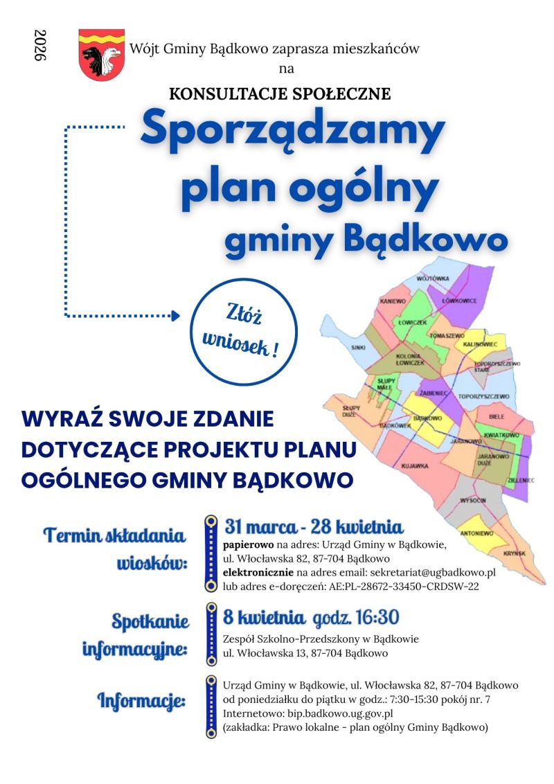 Wójt Gminy Bądkowo zaprasza mieszkańców